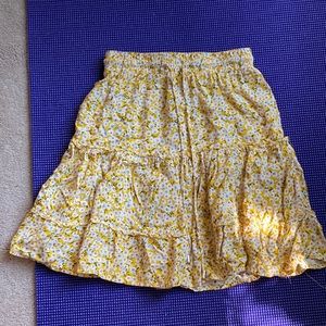 yellow flower flowy mini skirt